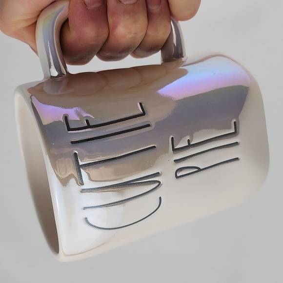 ⭐️2/ $50⭐️ Rae Dunn Artisan White Iridescent Coffee Mug Large Letters CUTIE PIE - Picture 2 of 10